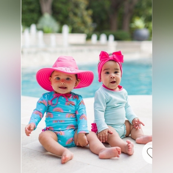 Ruffle Butts-baby Girl swimsuit SZ 3-6 UPF50+ Long Sleeve One Piece Rash Guard - - Picture 2 of 9